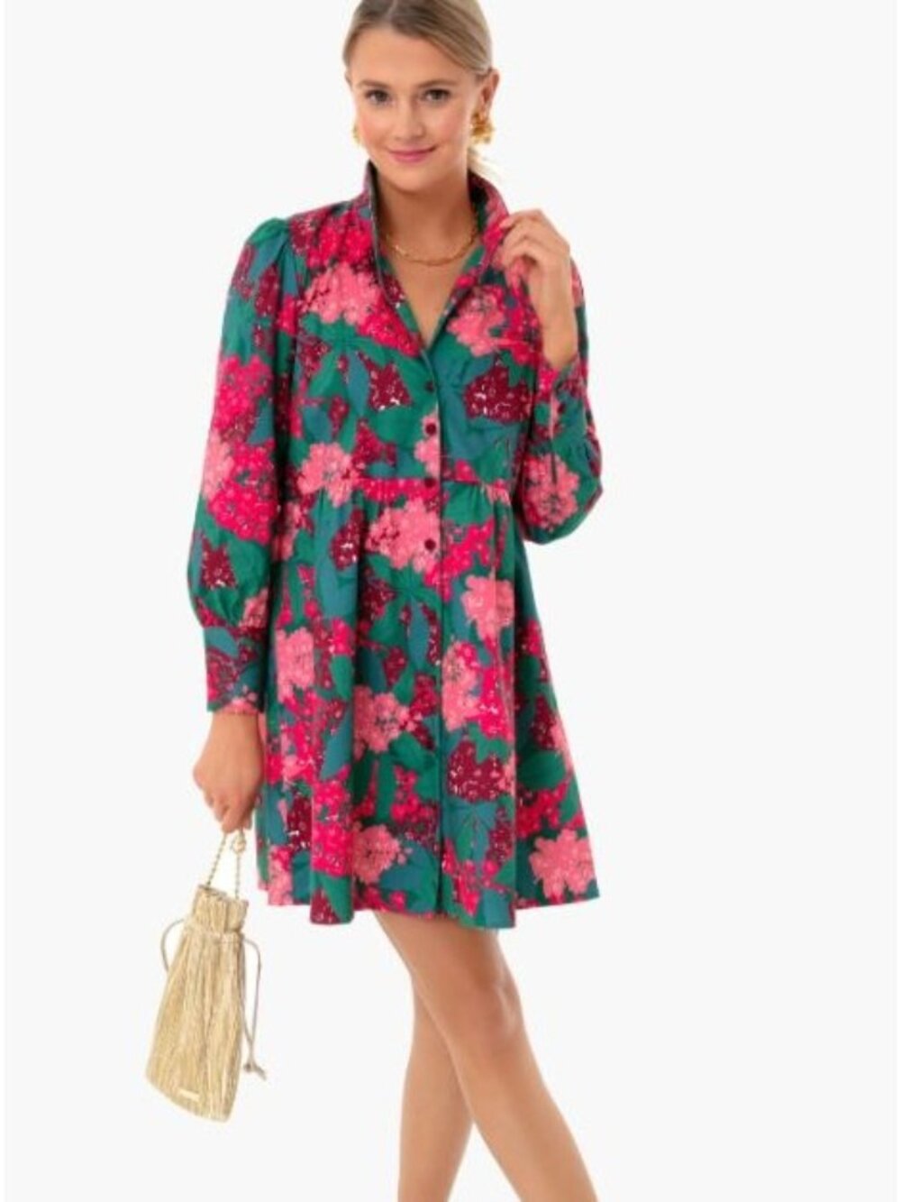 Tuckernuck Hydrangea Florence Shirt Dress Floral Pink Green XL Preppy Feminine